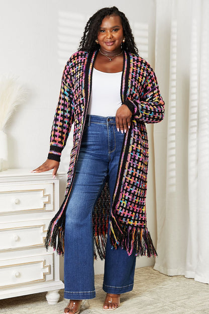 Chouf Melody - Multicolored Open Front Fringe Hem Cardigan