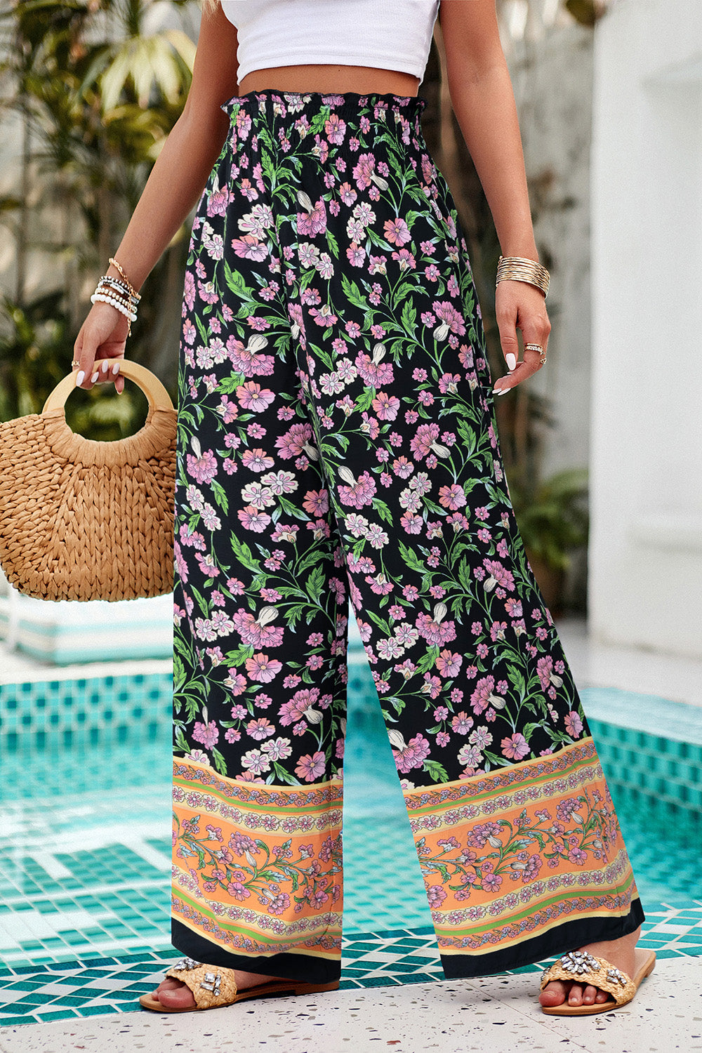 Shiraz Meadows - Printed High Waist Wide Leg Pants