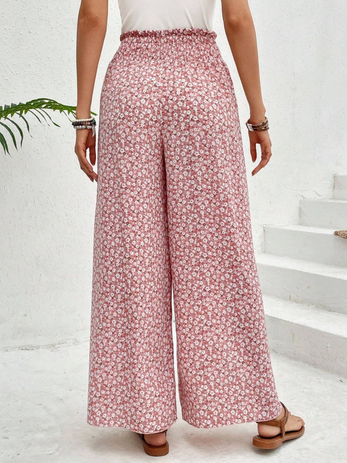 Tied Printed Wide Leg Pants - Horan Gardens