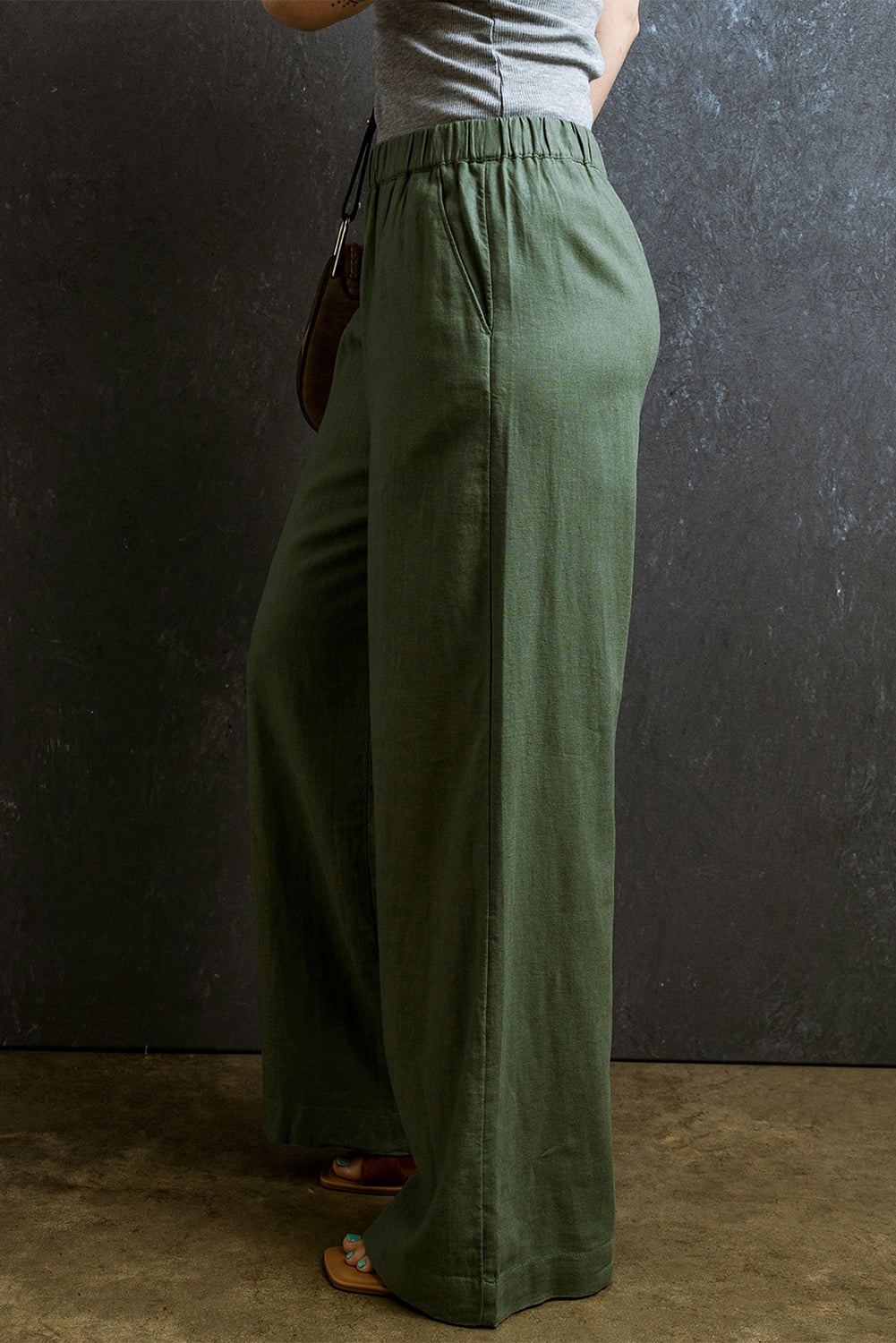 Abdali Walk | Fern Green Wide Leg Elastic Waist Pants - Urban Comfort Inspired