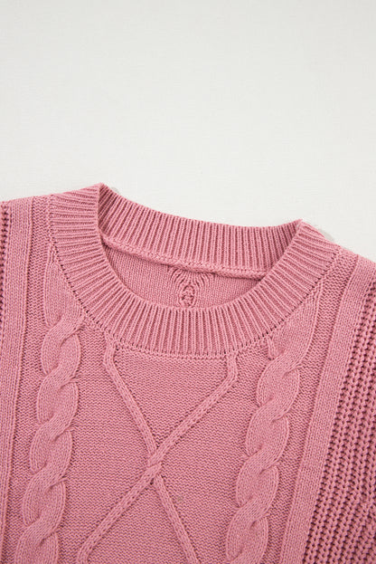 Pink Cable Knit Short Sleeve Sweater - Haifa Breeze