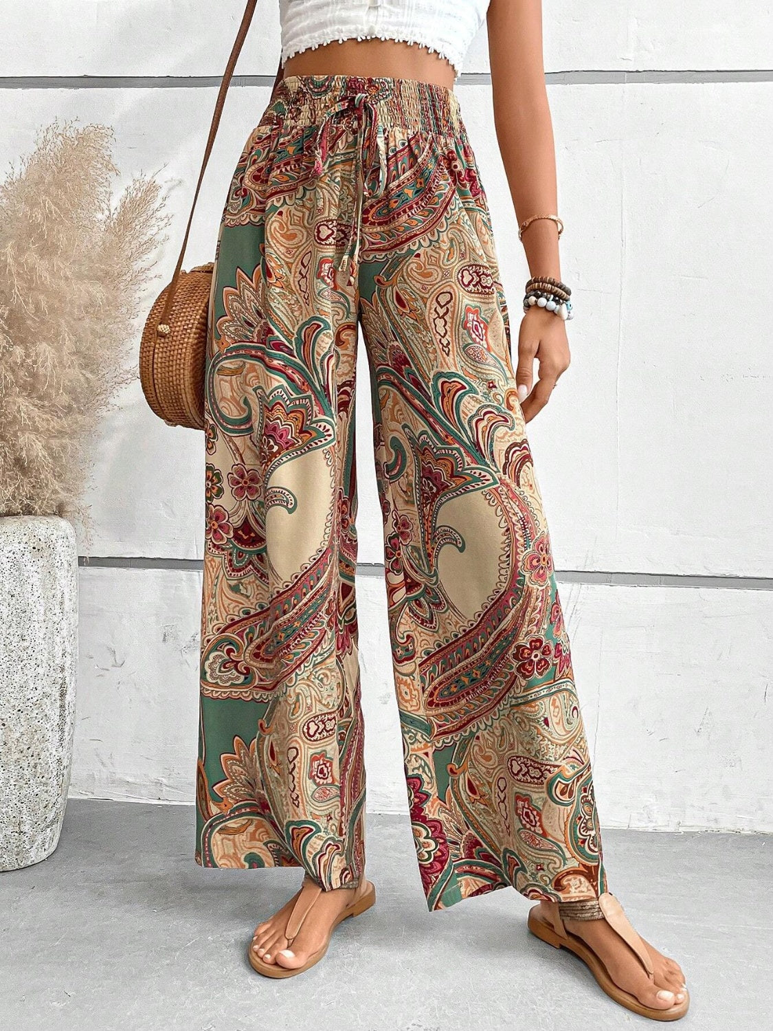 Mesopotamian Meadows - Paisley Printed Wide Leg Pants