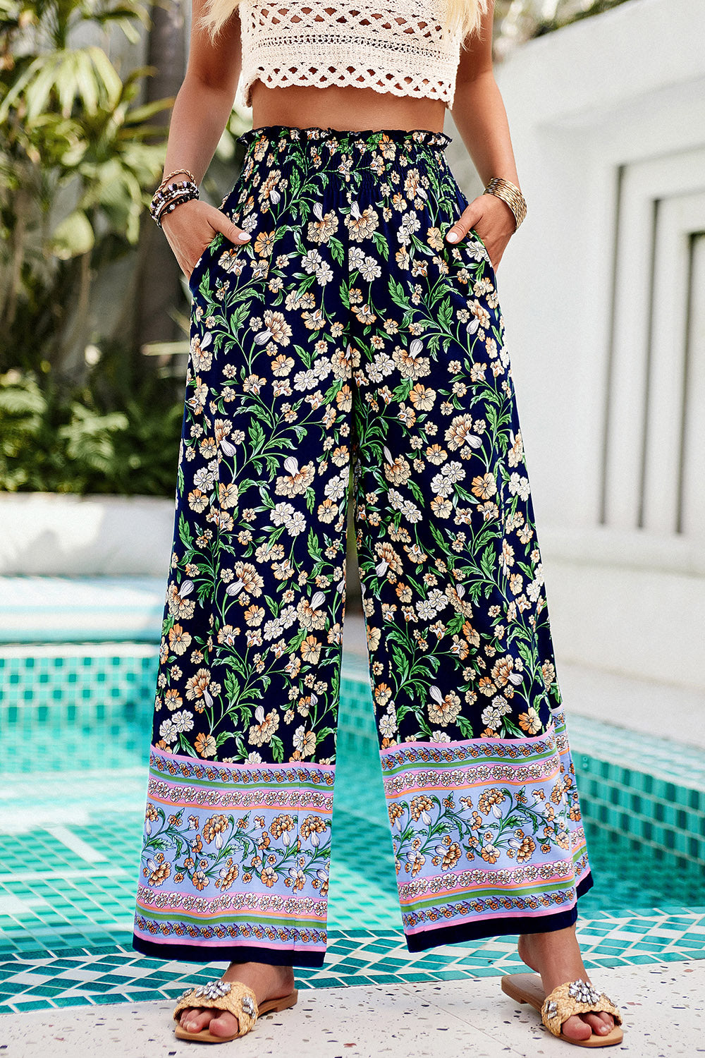 Shiraz Meadows - Printed High Waist Wide Leg Pants