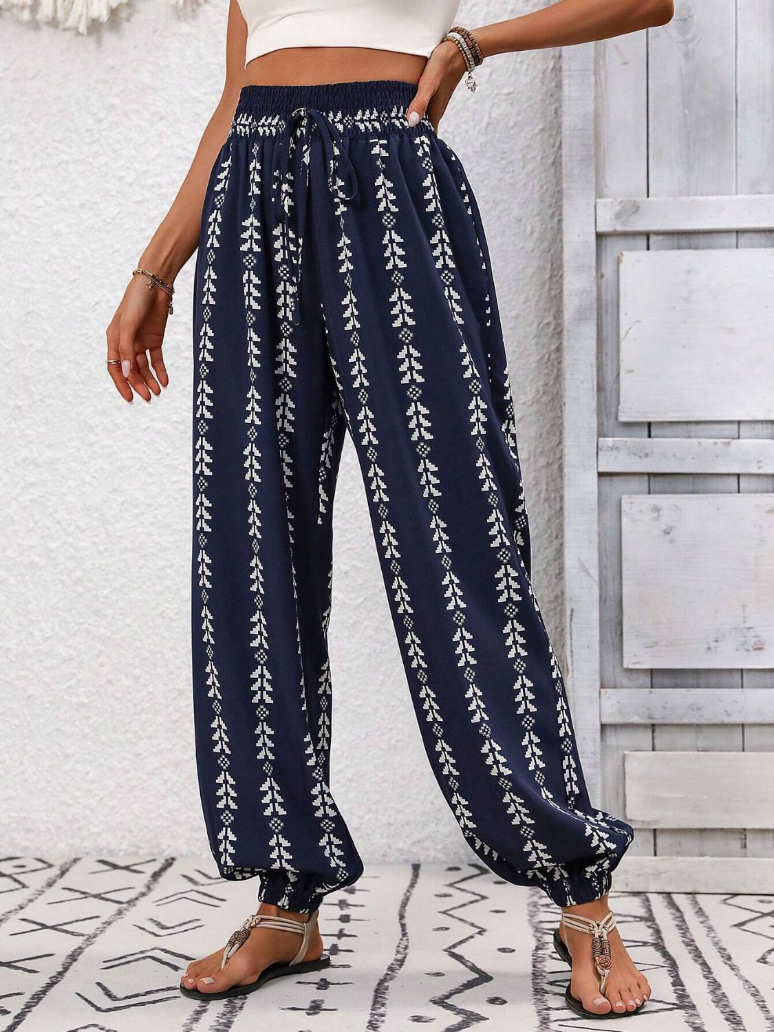 Tied Printed High Waist Pants - Aqaba Boho