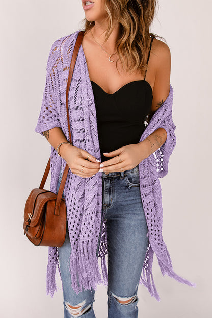 Cyrene Whispers - Open Front Cardigan with Fringes