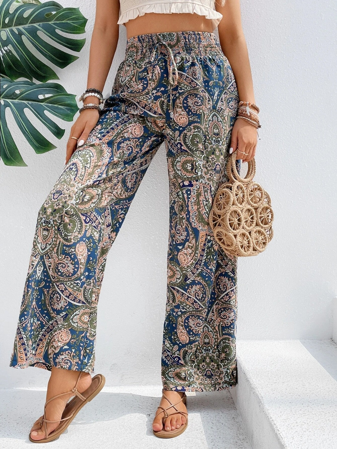 Mesopotamian Meadows - Paisley Printed Wide Leg Pants