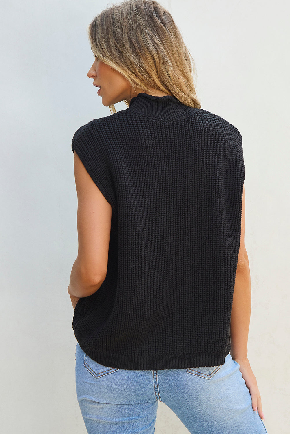 Midnight Marrakech | Cable Knit High Neck Sweater Vest - Black