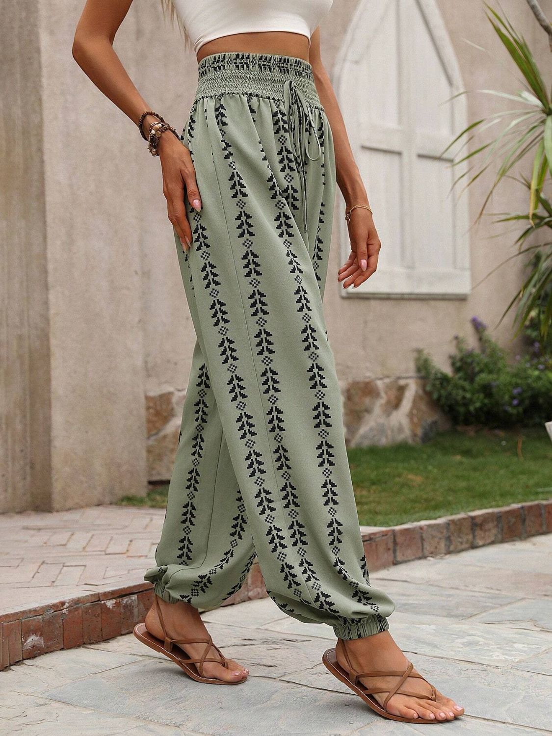 Tied Printed High Waist Pants - Aqaba Boho