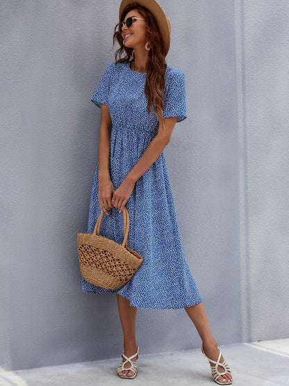 Round Neck Short Sleeve Midi Dress