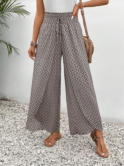 Tied Printed Wide Leg Pants - Horan Gardens