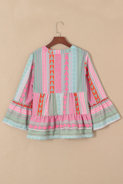 Nomad Dream Geometric Print Ruffle Blouse