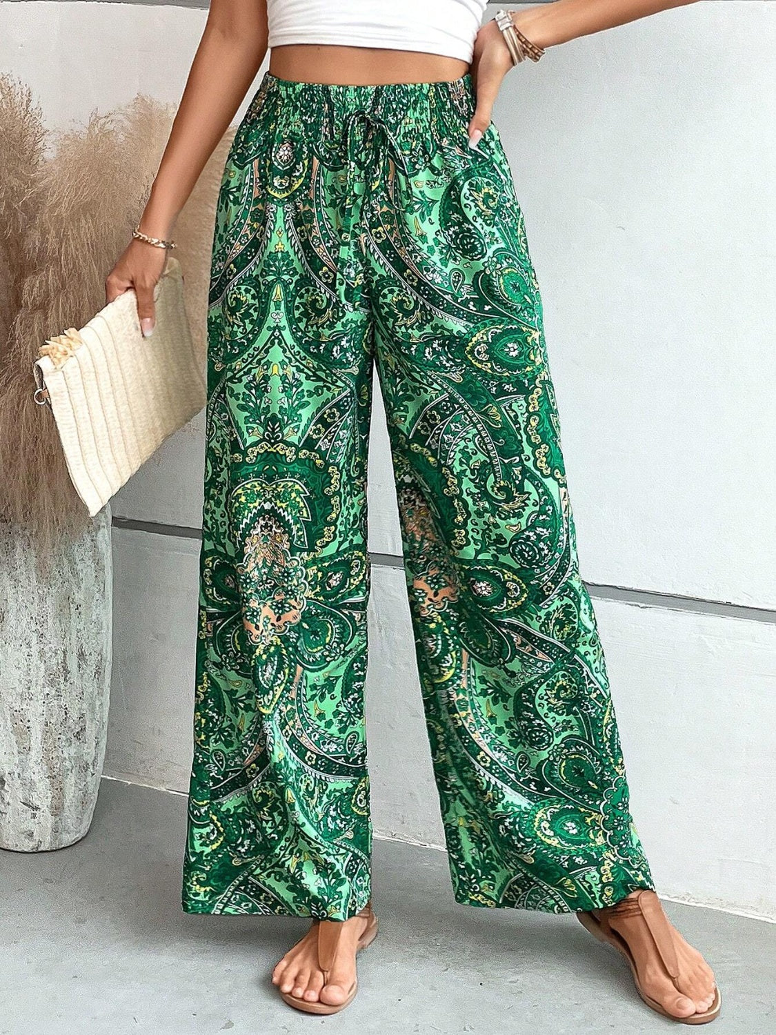 Mesopotamian Meadows - Paisley Printed Wide Leg Pants