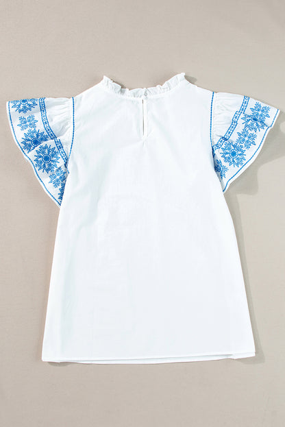 Sidi Bou Said Serenade | Embroidered Ruffled Sleeve Blouse