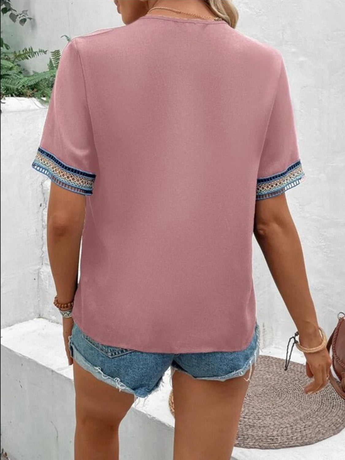 Casablanca Oasis V-Neck Short Sleeve Blouse