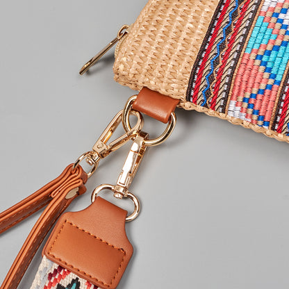 Madaba Mosaic | Geometric Straw Weave Crossbody Bag