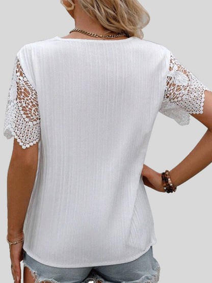 Amman Aura | Lace Detail V-Neck Short Sleeve Blouse