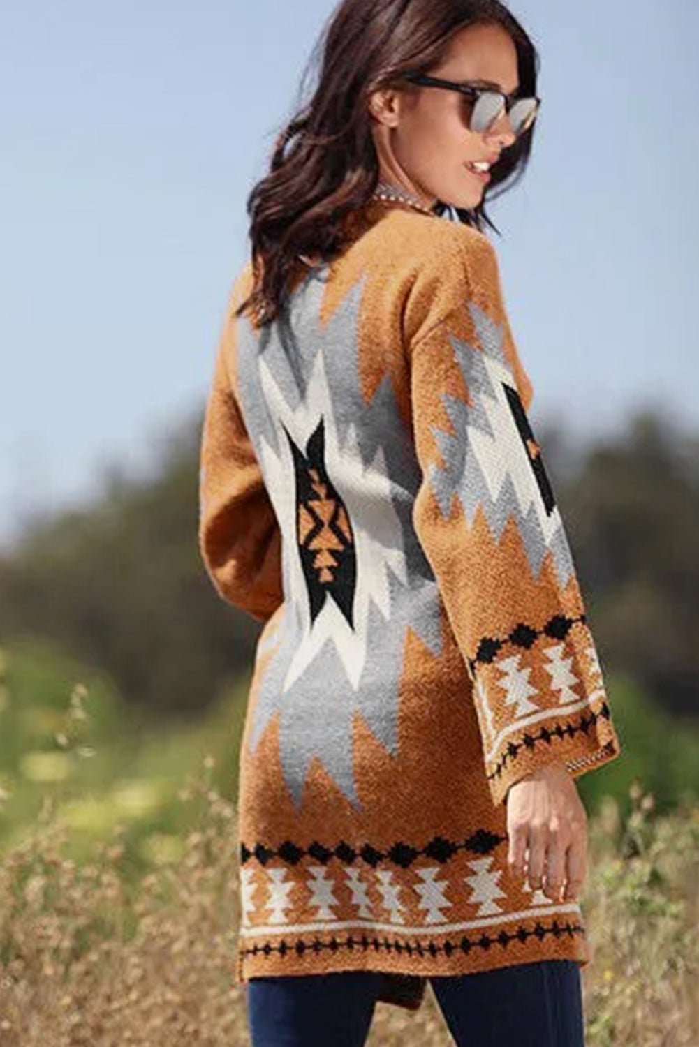 Golden Citadel Geometric Open-Front Cardigan