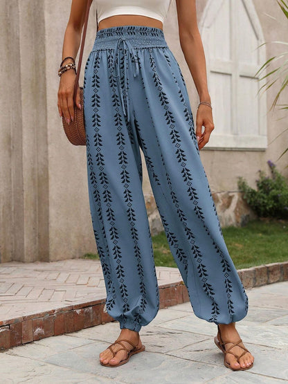 Tied Printed High Waist Pants - Aqaba Boho