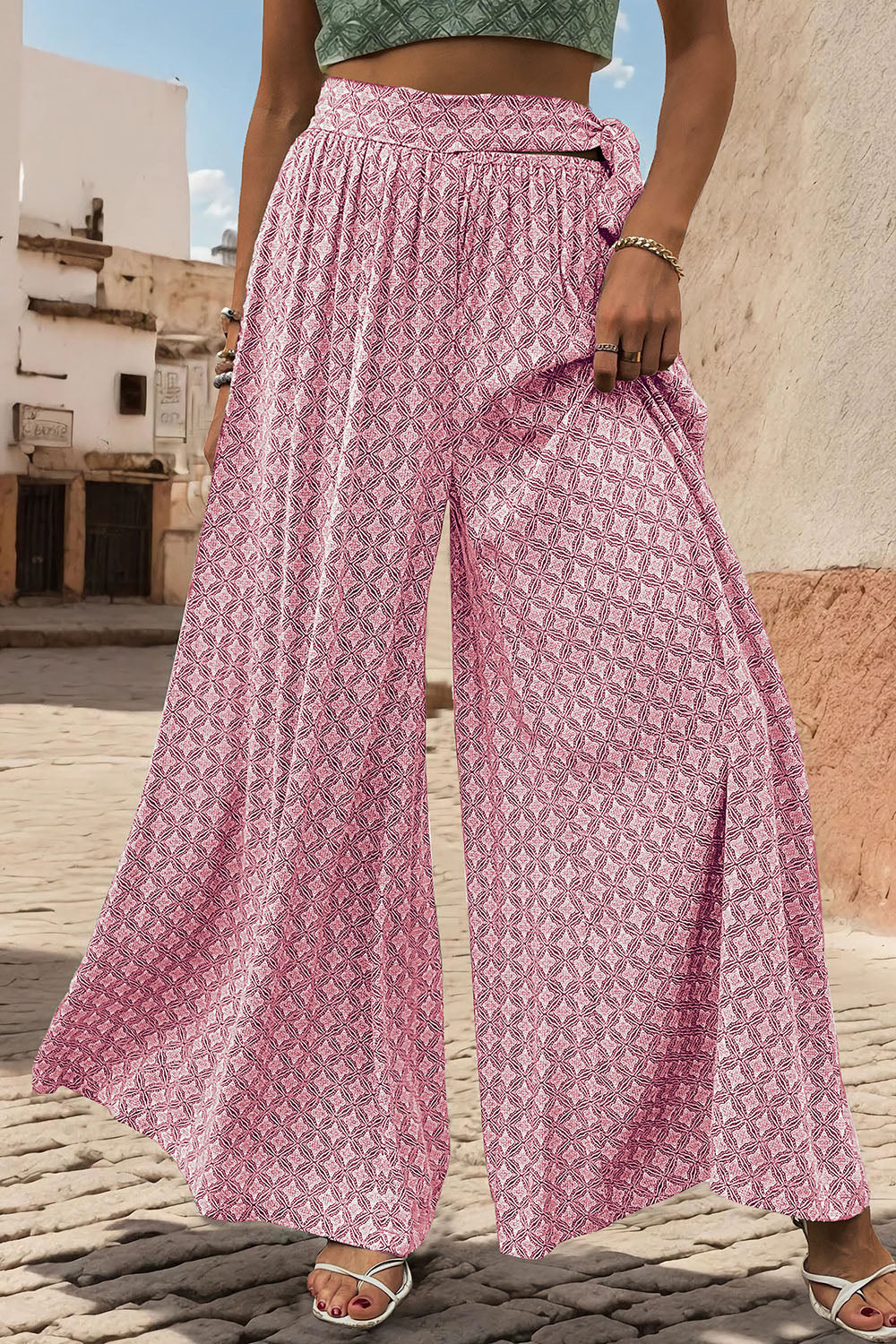 Marrakesh Mosaic - Printed Tied Wide Leg Pants