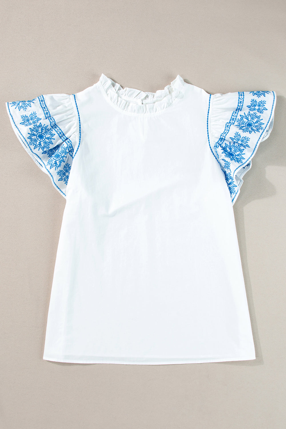 Sidi Bou Said Serenade | Embroidered Ruffled Sleeve Blouse