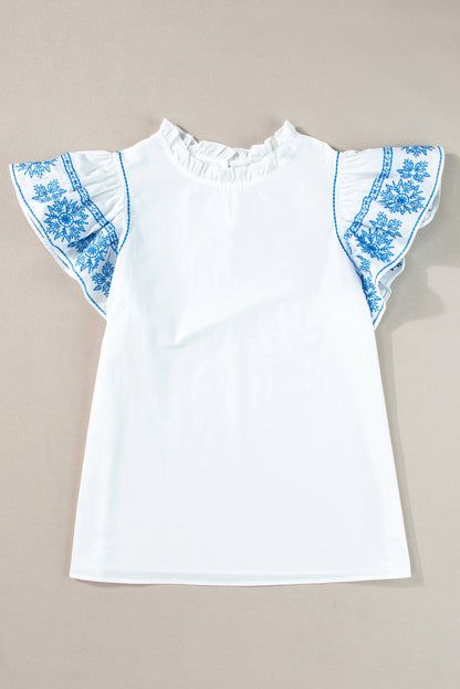 Sidi Bou Said Serenade | Embroidered Ruffled Sleeve Blouse