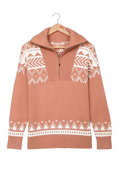 Rose Desert Geometry Quarter Zip Sweater