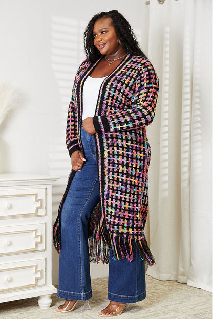 Chouf Melody - Multicolored Open Front Fringe Hem Cardigan