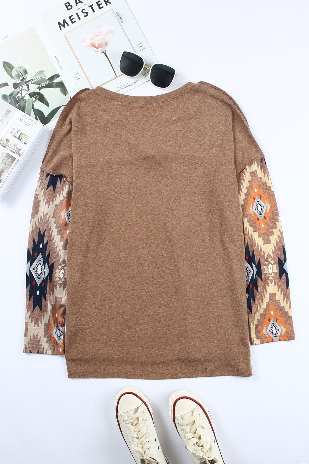 Cinnamon Medina Print Buttoned V Neck Top