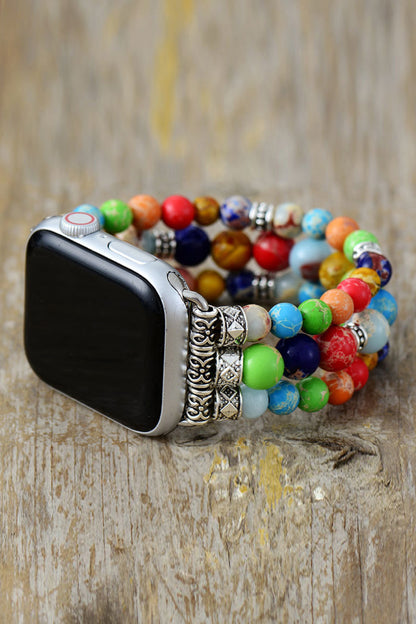 Kismayo Essence: Synthetic Imperial Jasper Beaded Watchband Bracelet