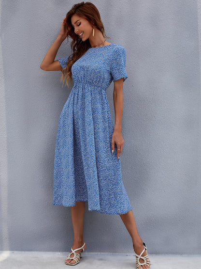 Round Neck Short Sleeve Midi Dress