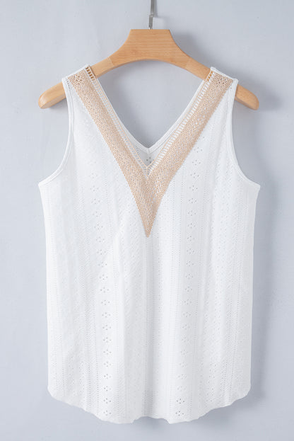 Casablanca Lace Crochet V-Neck Loose Tank Top