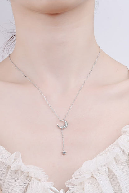 Falak Radiance: Moissanite Star & Moon Necklace (Silver 925)