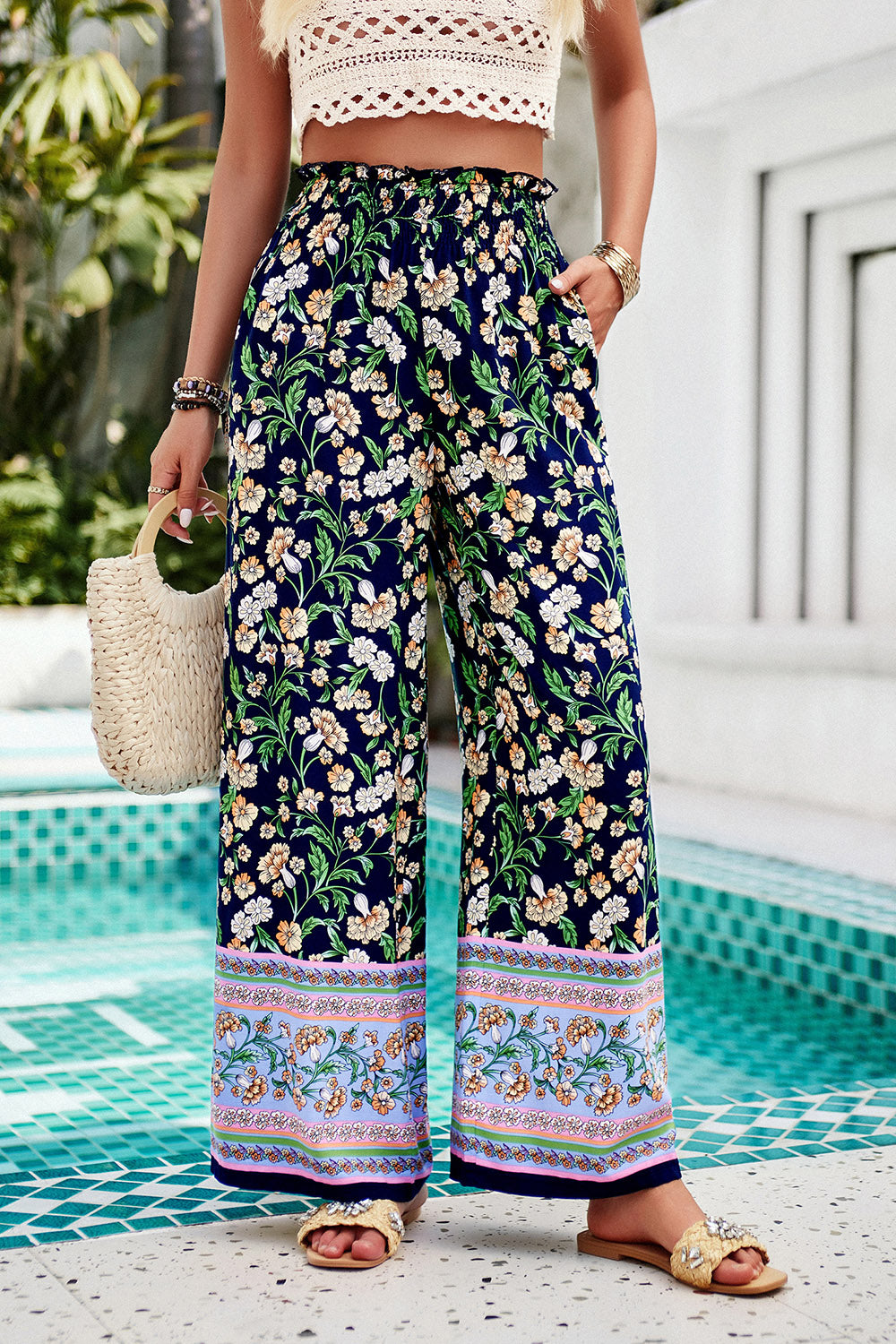 Shiraz Meadows - Printed High Waist Wide Leg Pants