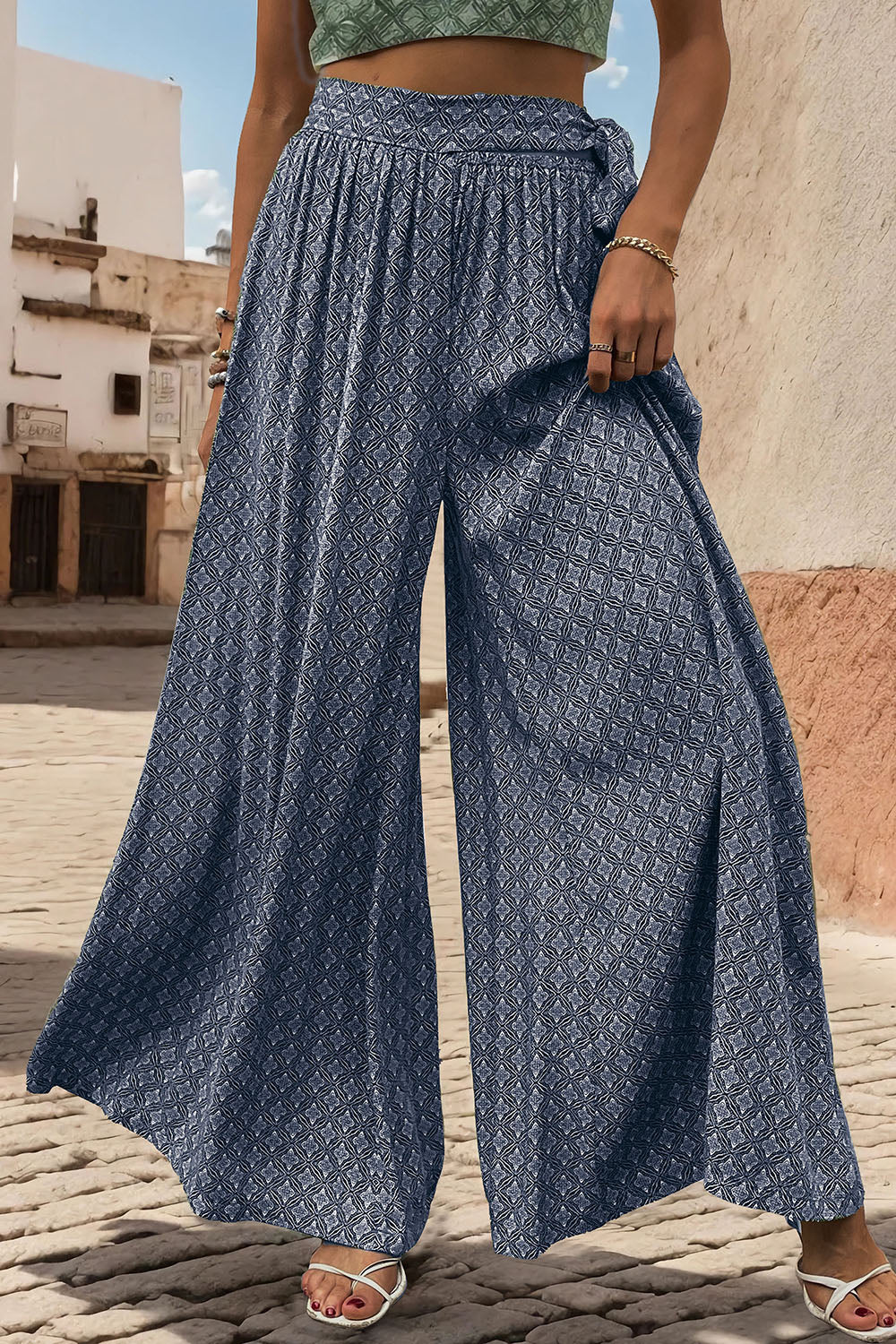 Marrakesh Mosaic - Printed Tied Wide Leg Pants