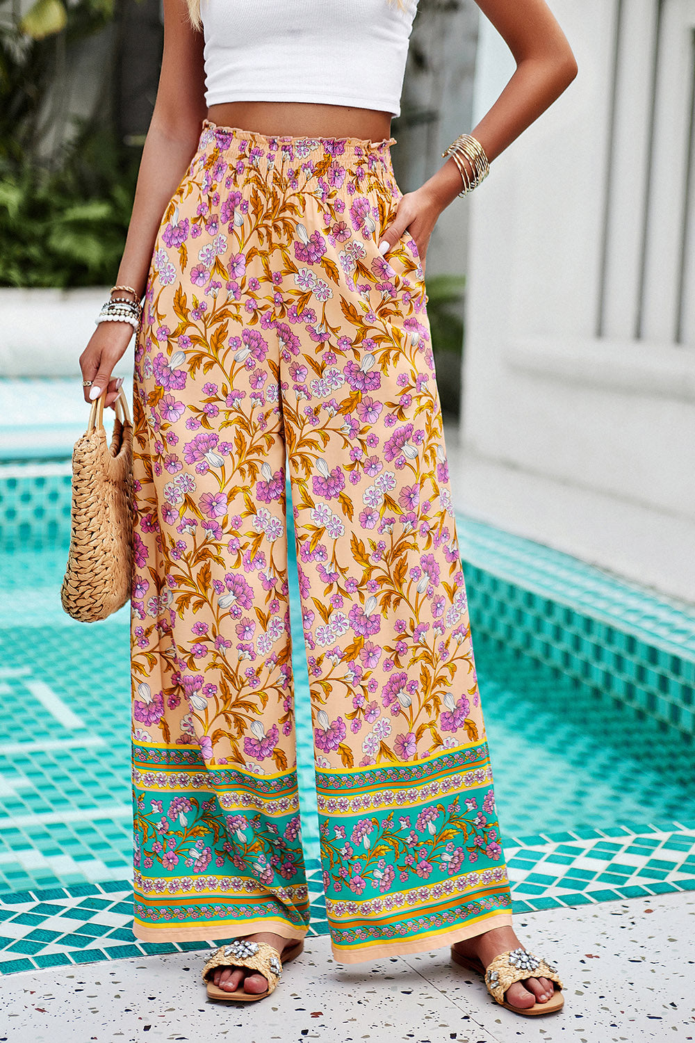 Shiraz Meadows - Printed High Waist Wide Leg Pants