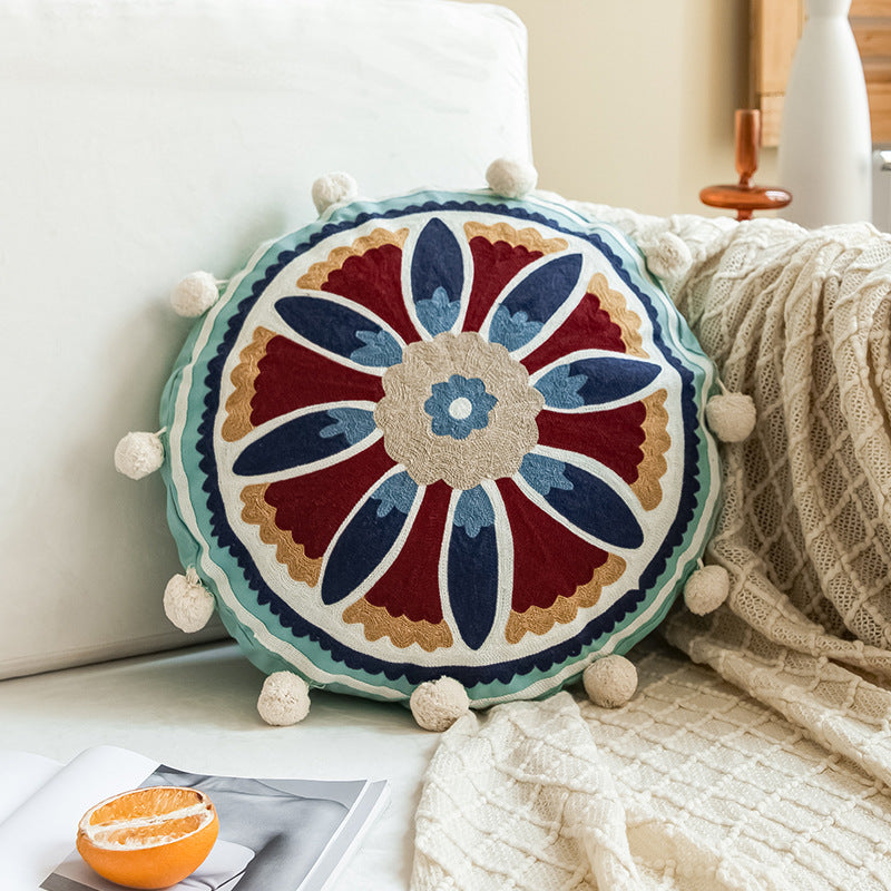 Marrakech Mirage Hand-Embroidered Round Pillow Cover