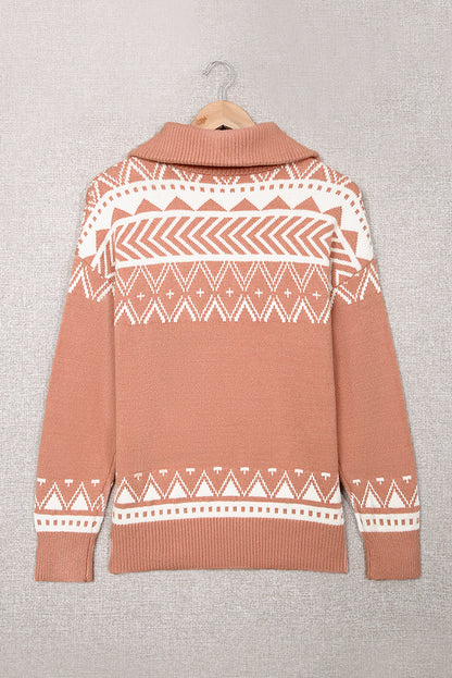 Rose Desert Geometry Quarter Zip Sweater