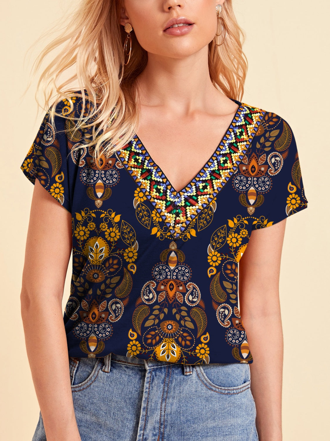 Marrakech Mosaic | V-Neck Short Sleeve T-Shirt