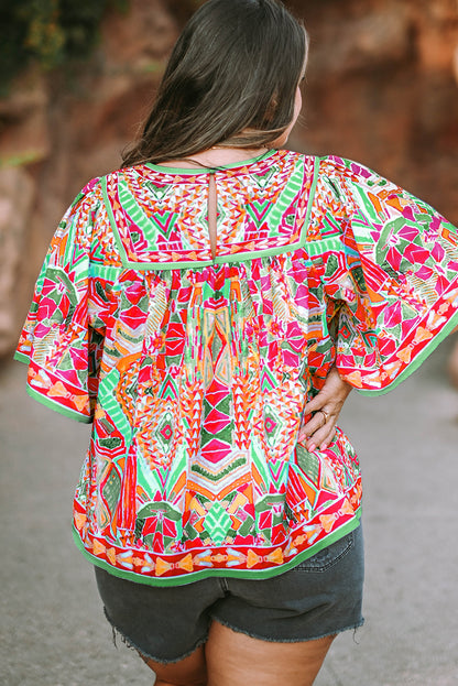 Wide Sleeve Plus Size Blouse | Geometrical - Latakia shores