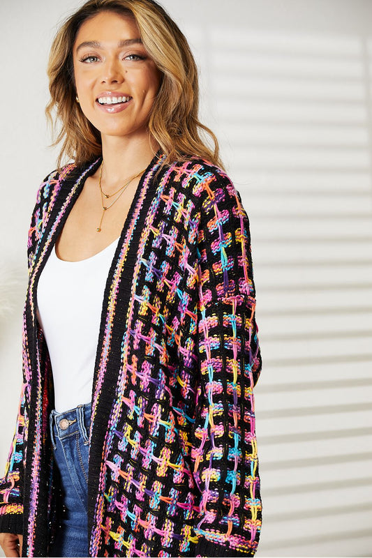 Chouf Melody - Multicolored Open Front Fringe Hem Cardigan