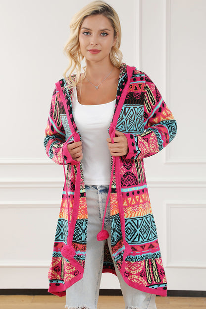 Rose Labyrinth - Pink Knit Pom-Pom Hooded Cardigan