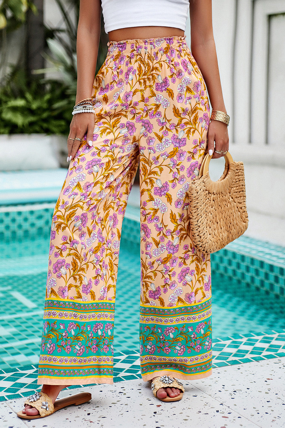 Shiraz Meadows - Printed High Waist Wide Leg Pants