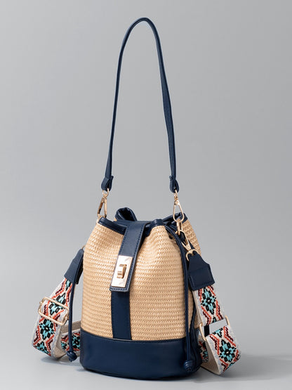 Al-Jafr Heritage | Straw Braided Adjustable Strap Bucket Bag