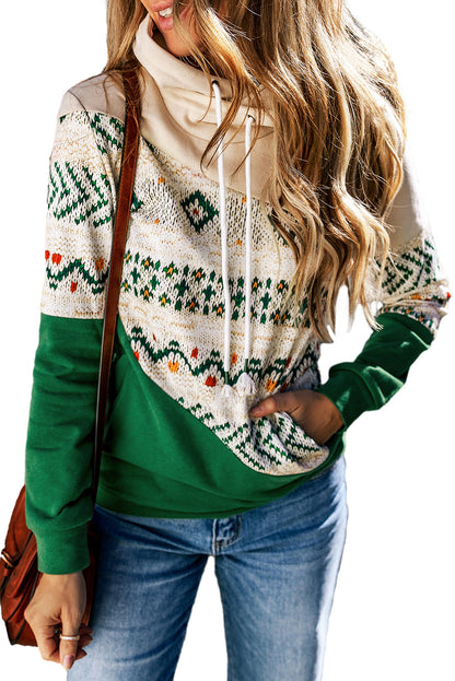 Emerald Oasis Geometric Patchwork Hoodie