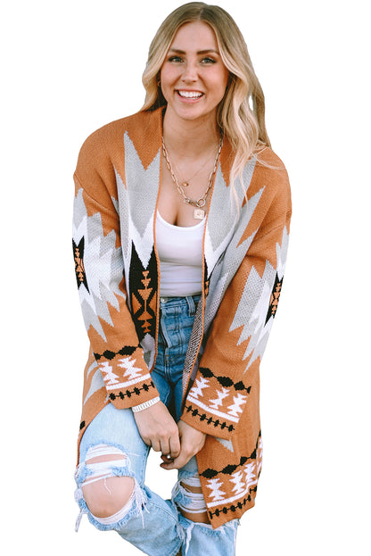 Golden Citadel Geometric Open-Front Cardigan