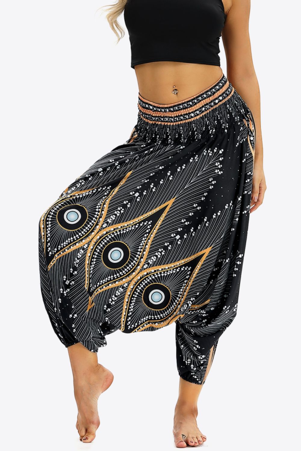 Umayyad Splendor - Printed Smocked Waist Harem Pants