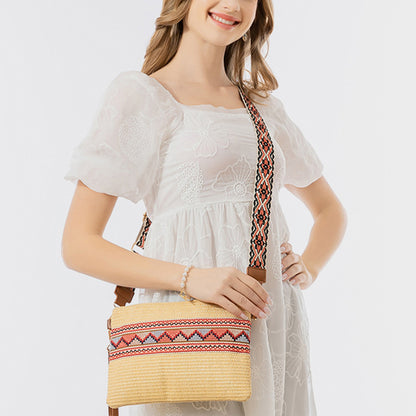 Madaba Mosaic | Geometric Straw Weave Crossbody Bag