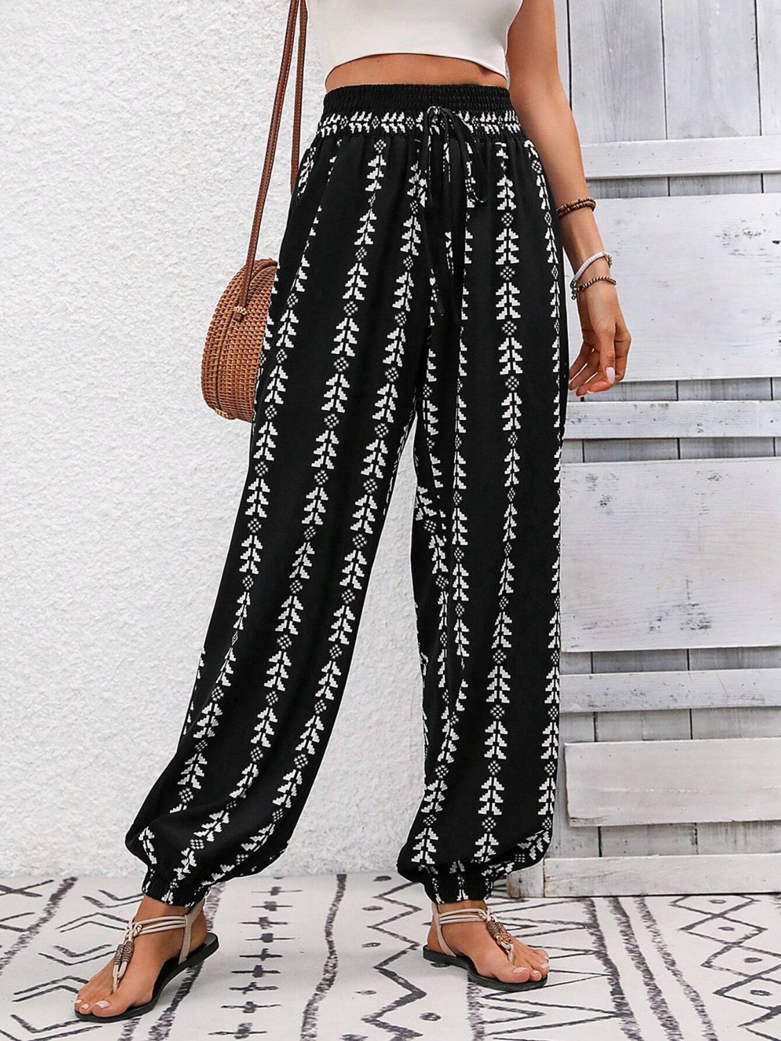 Tied Printed High Waist Pants - Aqaba Boho