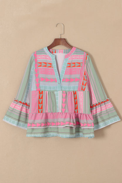 Nomad Dream Geometric Print Ruffle Blouse