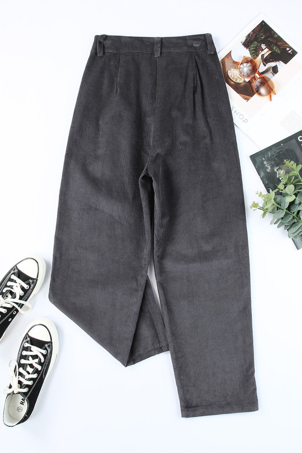 Abdali Aura - Gray Corduroy High Waist Straight Leg Pants